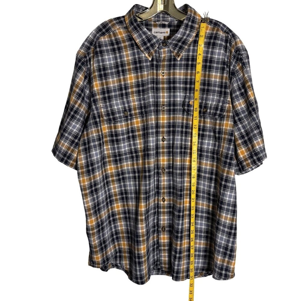 Carhartt Mens Relaxed Fit Plaid Button-Up Short Sleeve Shirt 2XL 100% Cotton - Picture 4 of 8